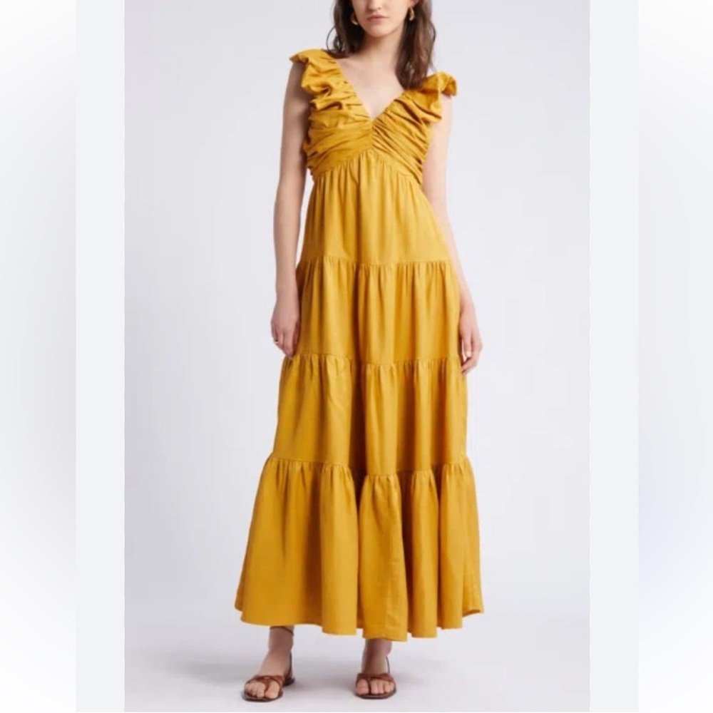 Nordstrom Mustard Yellow Ruffle Tiered Maxi Dress